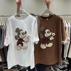 Vintage Mickey Embroidered Oversized Cotton T-Shirt