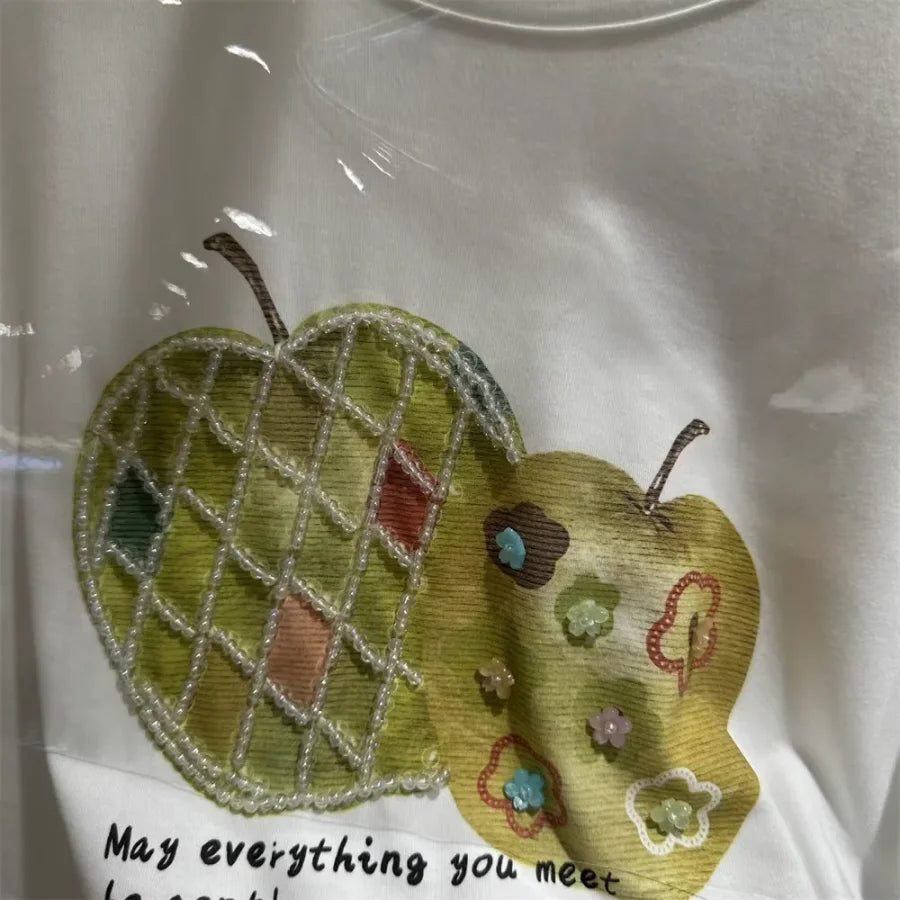 A123 - Premium Green Apple Graphic Tee with Crystal Beading & Gentle