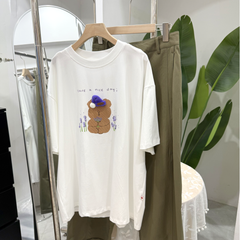 Handmade Teddy Bear Tee – 3D Knit Hat & Beaded Cotton T-Shirt