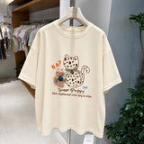 3D Cat Bow Graphic T-Shirt | Cute Handmade Appliqué Oversized Tee