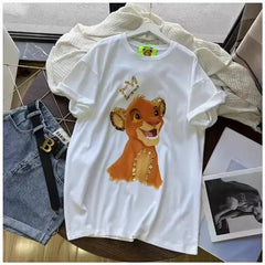 220g Cotton Simba Graphic Tee - Gold Sequin Crown & Ear Embellishments - Unisex