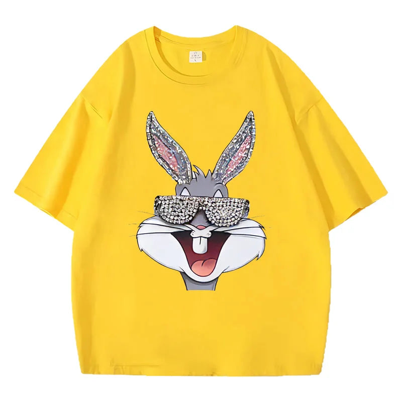 VINESU V786 - Sparkle Bunny Bling Graphic Relaxed Fit T-Shirt