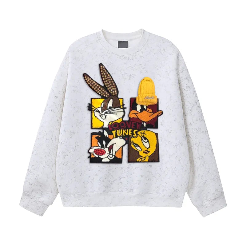 VINESU Looney Tunes 3D Accent Distressed Crewneck Sweatshirt | Playful Casual Top