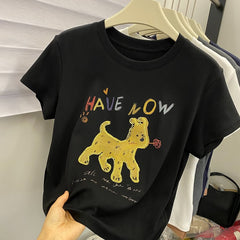 A186 - Doodle Puppy Graphic Tee - Hand-Embroidered Artistic Detail - 220g Premium Heavyweight Cotton