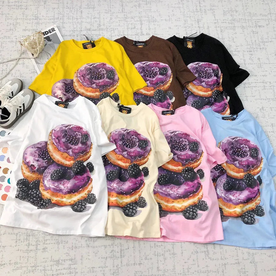 VINESU Heavy Beaded Donut Print Short Sleeve