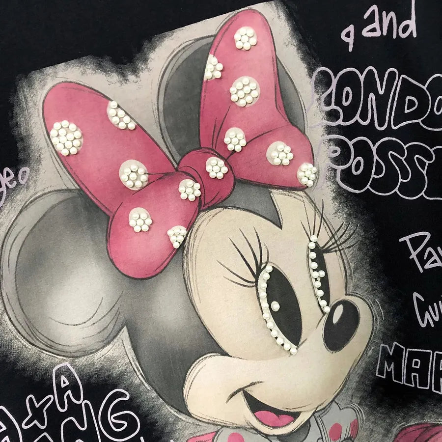 VINESU MKT05 - Playful Mouse Print Pearl-Detailed Casual T-Shirt for Women