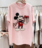 VINESU Christmas MK Mouse Textured Embroidered Red Short-Sleeve T-Shirt