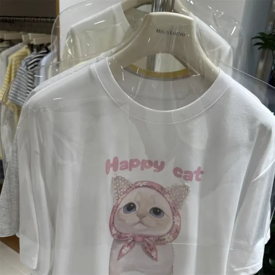 A120 - Premium 220 GSM Heavyweight Cotton Tee - Graphic with 3D Sequin Ears & Floral Bonnet Patchwork