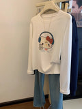 VINESU A44 Women’s Oversized Hello Kitty Headphone Graphic Long Sleeve Tee | Sanrio Coquette Top