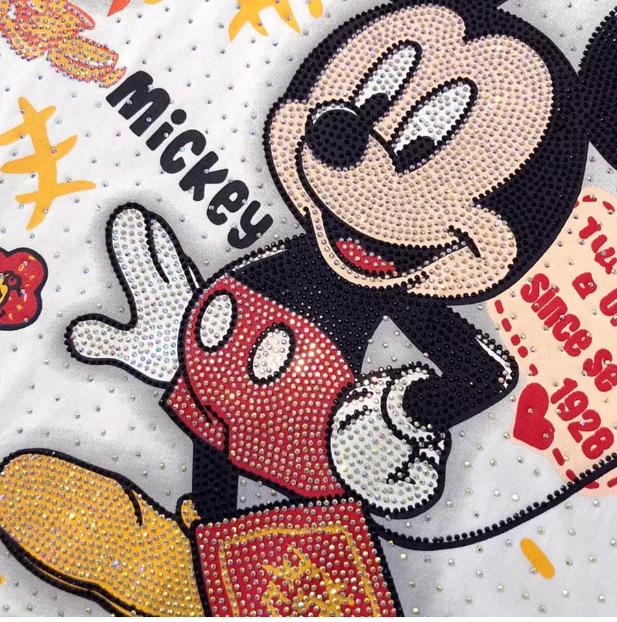 VINESU A09 - Lucky Fortune Mouse Oversized Tee with Custom Rhinestones