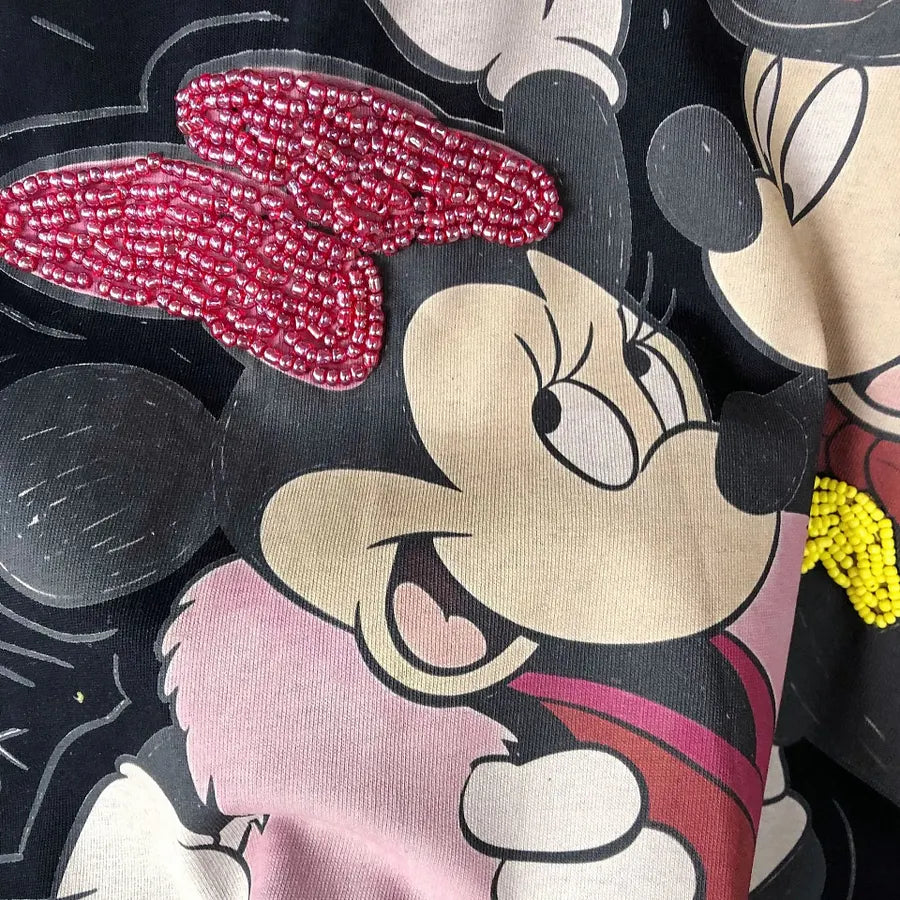VINESU MKT09 - Vintage Couple Mouse Beaded & Sequin T-Shirt