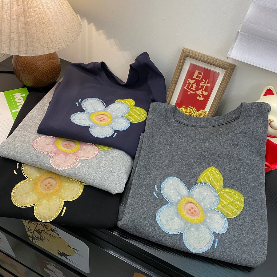A187 - Embroidered Floral Graphic Tee - Hand-Finished Wildflower Detail - 220g Premium Heavyweight Cotton