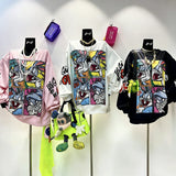 VINESU B02 -  Hand-Studded Rhinestone Bunny Grid Oversized Sweatshirt