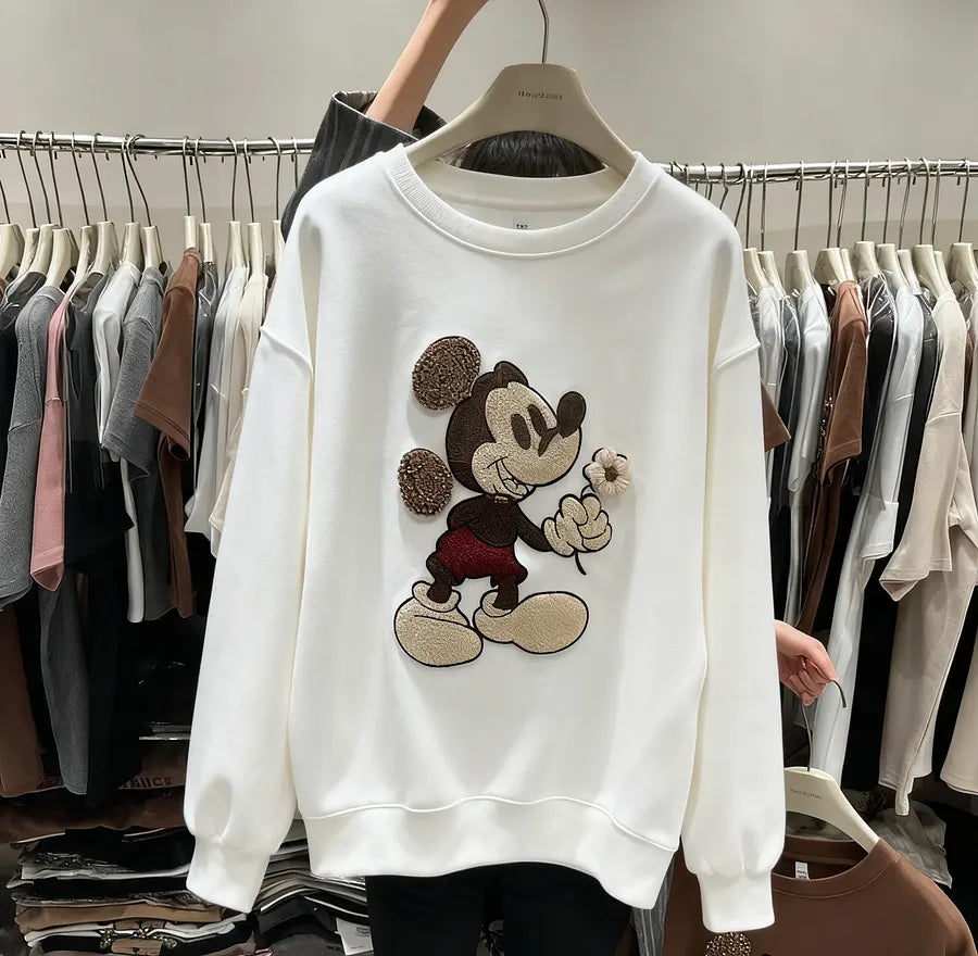 VINESU Heavy-Embellishment 3D Floral Crew Neck Sweatshirt