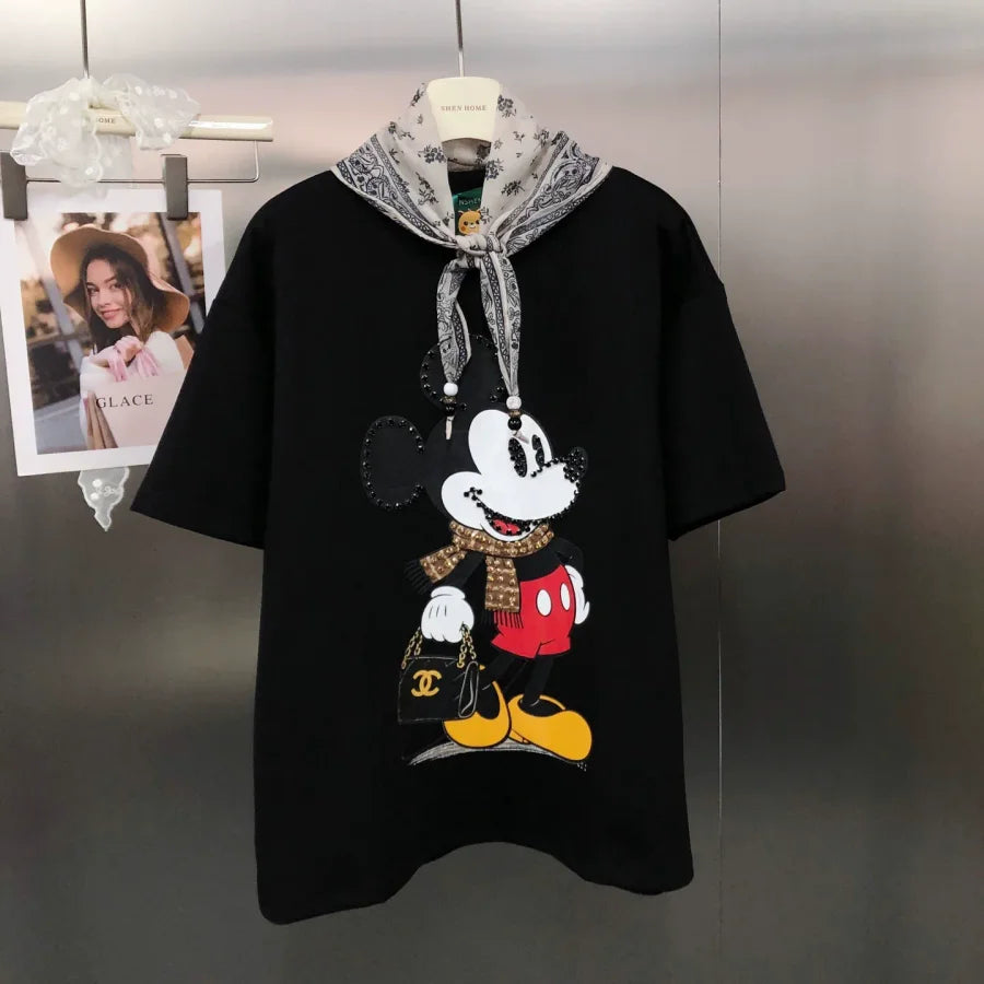 VINESU Trendy Mickey Mouse T-Shirt + Free Bandana Scarf