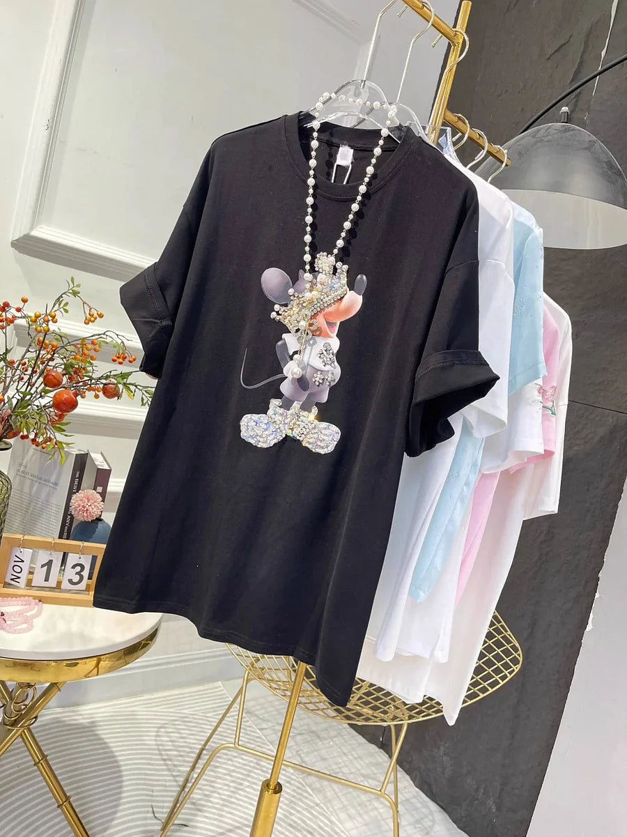 Mickey Crown Heavy Craft Crystal Embellished Tee