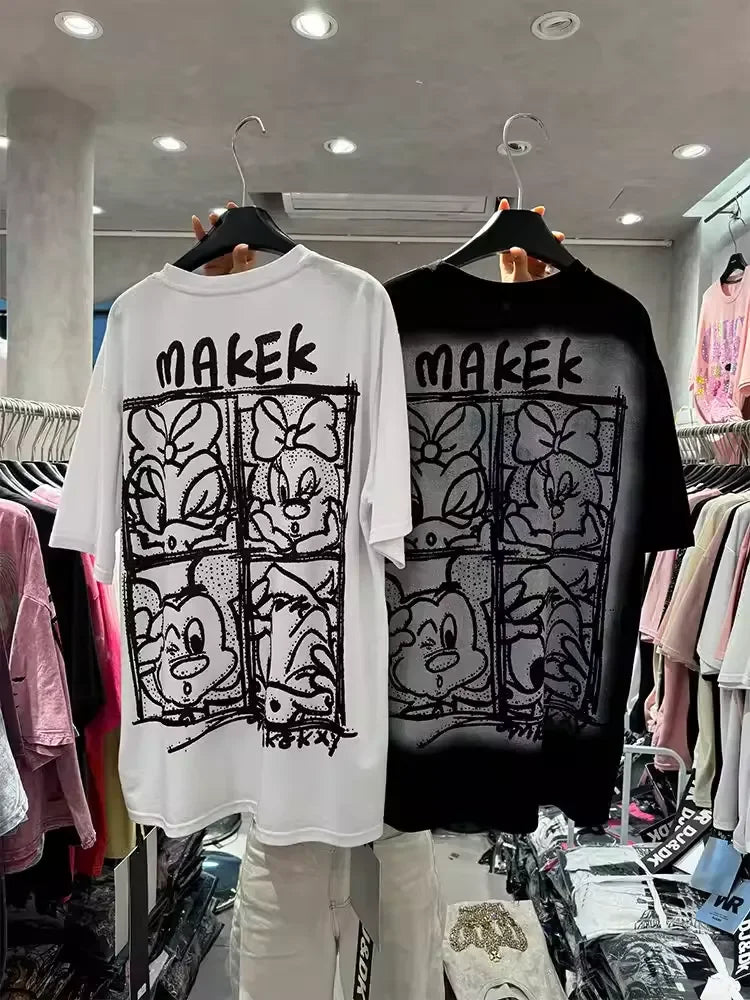 A112 - Premium Texture: Streetwear Aesthetic with Full Rhinestone Craft | Mickey & Friends Vintage Quad-Panel Oversized Tee