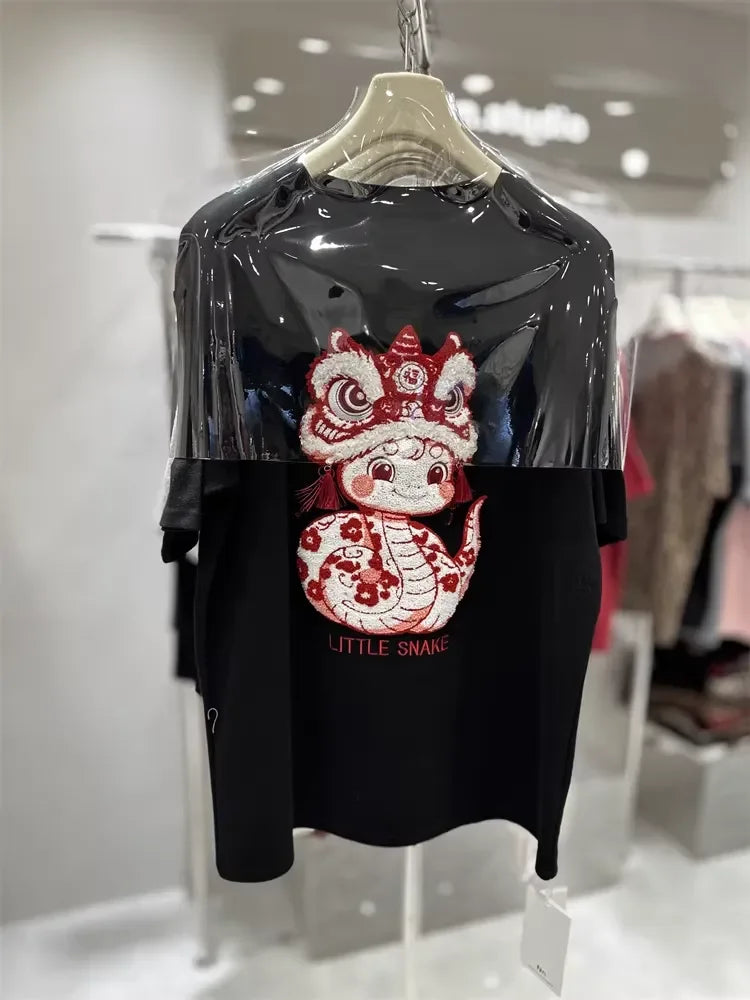 A147 - Premium Heavy Embroidery Oversized Tee - Textured Character Edition