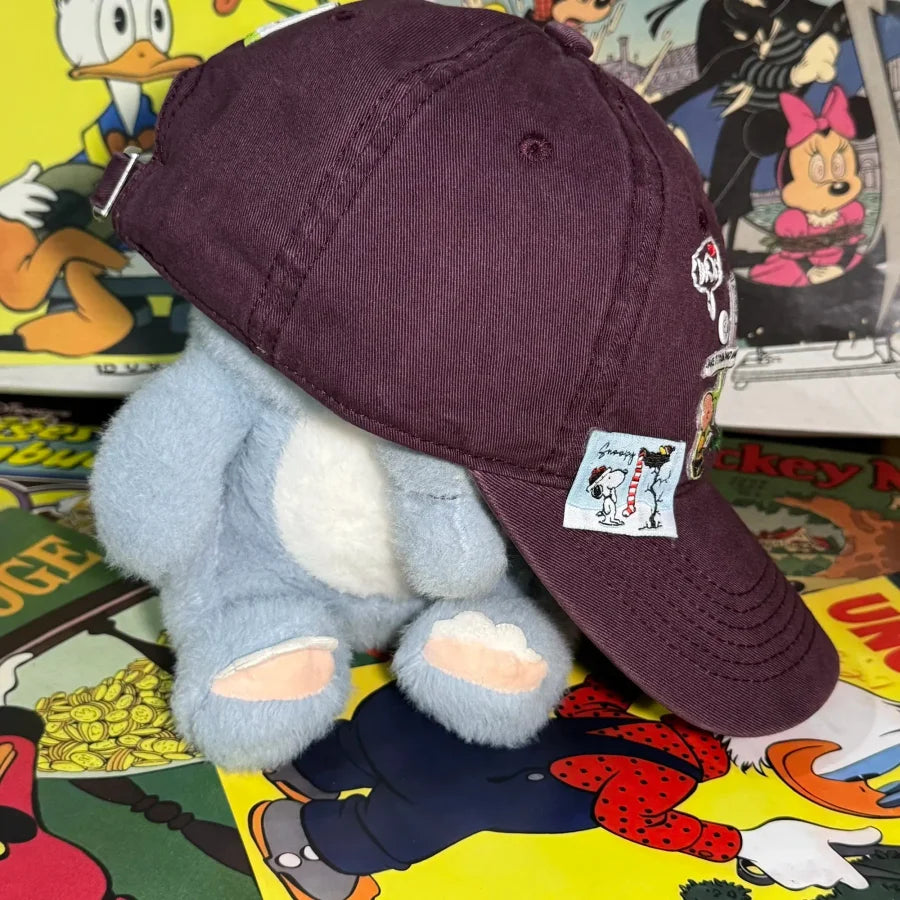 Vinesu H18 - Retro Snoopy Embroidered Baseball Cap - Vintage Washed Denim Comic Patch Hat, Aesthetic Peanuts Cartoon Dad Hat for Men & Women