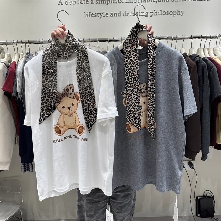 VINESU Leopard Bow Rebellion Teddy T-Shirt