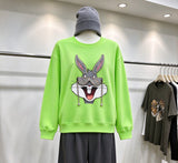 Rhinestone Bugsbunny Graphic Sweatshirt | 3D Chain & Beaded Sunglasses Crewneck
