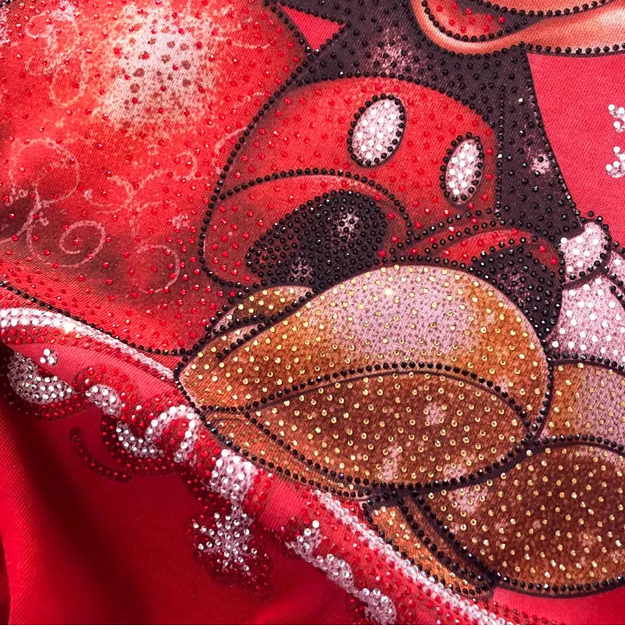 VINESU A08 - New Arrival Christmas Mouse Rhinestone Oversized Tee