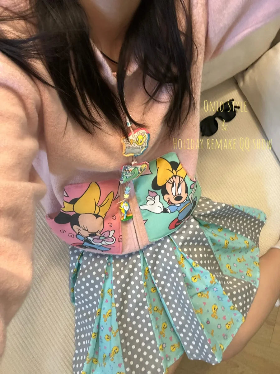 Vinesu A68 - Trendy & Cute Mickey & Minnie Knitted Hooded Cardigan - Warm Knit Sweater for Spring, Autumn, Winter