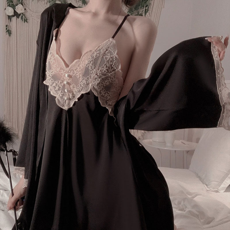 P-14 Lace Embroidery Silk Nightwear Lingerie