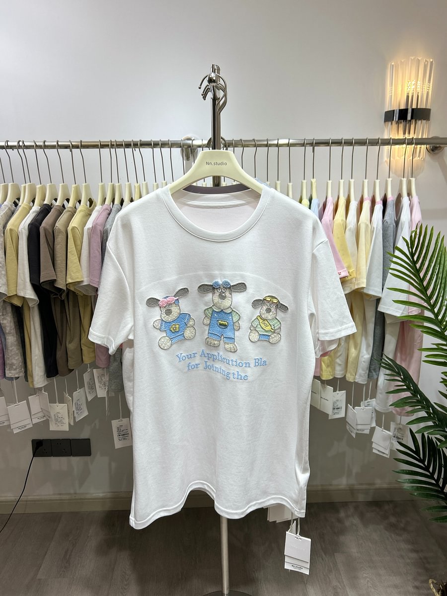 A164 - Luxury Three Bears 3D Embroidery T-Shirt - 320g Ultra-Heavyweight Cotton - Structured Boxy Fit Streetwear Top