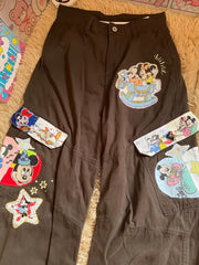 Retro Mickey & Friends Patchwork Cargo Pants - Unisex Hip-Hop Streetwear Trousers, Creative Cartoon Graphic Loose Fit Pants