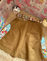Vinesu A59 - Retro Mickey Patchwork A-Line Skirt | Vintage Cartoon Aesthetic Mini Skirt with House-Pocket Detail