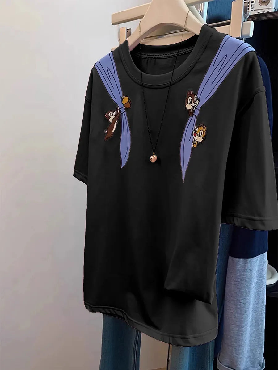 VINESU Playful Chipmunk "Cape" Print T-Shirt (Front & Back Design)