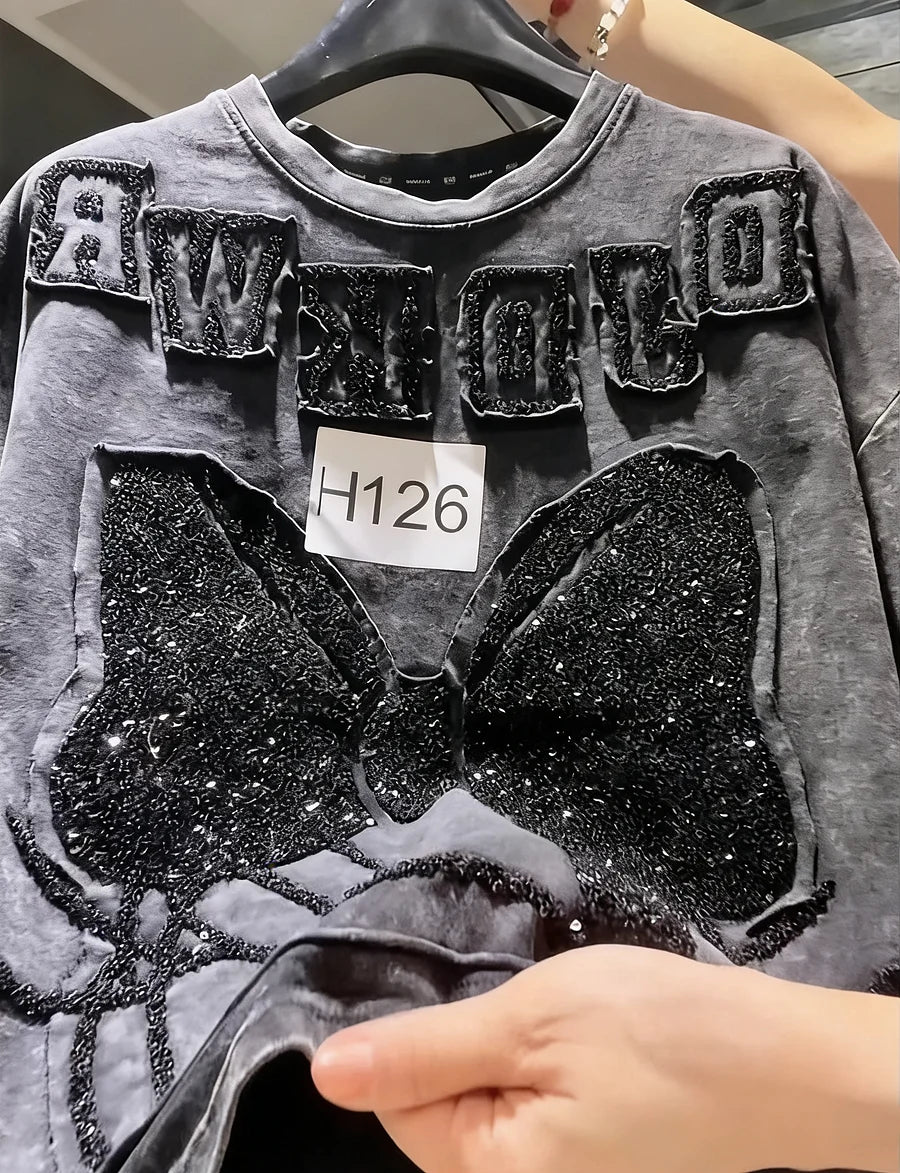 VINESU H125 🎀 H126 🔥2026 Trend: Daisy Washed Vintage Heavy-Detail Tee