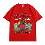 VINESU 100% Cotton T-Shirt: "It's Okay To Not Be Okay" Surfing Dog Cartoon Graphic Print