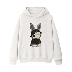 VINESU Cool Bling Bunny Ear Embroidered Hoodie｜3D Embroidery + Rhinestone Ears