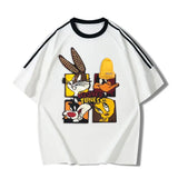VINESU Looney Tunes 3D Accent Striped-Trim Tee | Retro Streetwear Staple