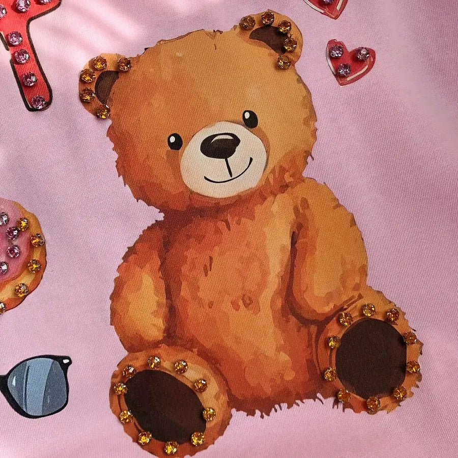 VINESU A17 - "Sweet" Bear Hand-Embellished T-Shirt
