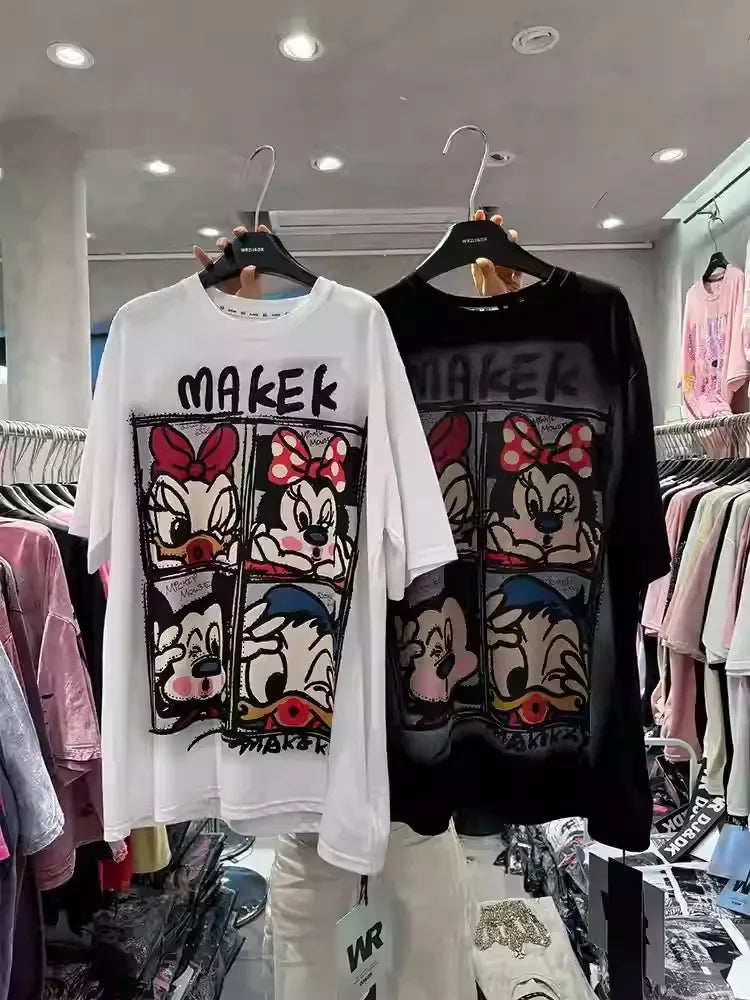 A112 - Premium Texture: Streetwear Aesthetic with Full Rhinestone Craft | Mickey & Friends Vintage Quad-Panel Oversized Tee