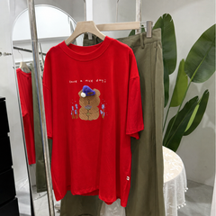 Handmade Teddy Bear Tee – 3D Knit Hat & Beaded Cotton T-Shirt