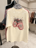 Christmas Mittens Graphic T-Shirt | 3D Bow & Beaded Details