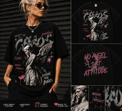 Chaos Angel Front & Back Graphic T-Shirt – 230G Heavyweight Cotton Oversized Grunge Tee
