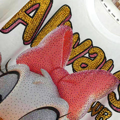 A256 - Daisy Duck Rhinestone Oversized T-Shirt – Y2K Sparkly Cartoon Graphic Tee Women Streetwear 320G Heavy Cotton