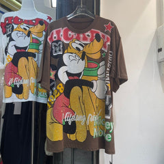 A196 - Oversized Heavyweight 320g Cotton Graphic Tee - Luxury Rhinestone Mickey Streetwear T-Shirt with Double-Sided Print