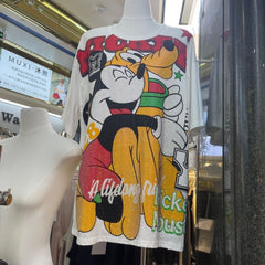 A196 - Oversized Heavyweight 320g Cotton Graphic Tee - Luxury Rhinestone Mickey Streetwear T-Shirt with Double-Sided Print
