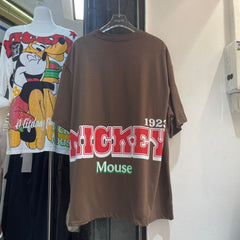 A196 - Oversized Heavyweight 320g Cotton Graphic Tee - Luxury Rhinestone Mickey Streetwear T-Shirt with Double-Sided Print