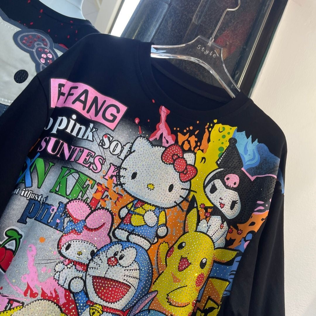 A199 - Ultimate Cartoon Mashup Rhinestone Tee - 320g Ultra-Heavyweight Cotton