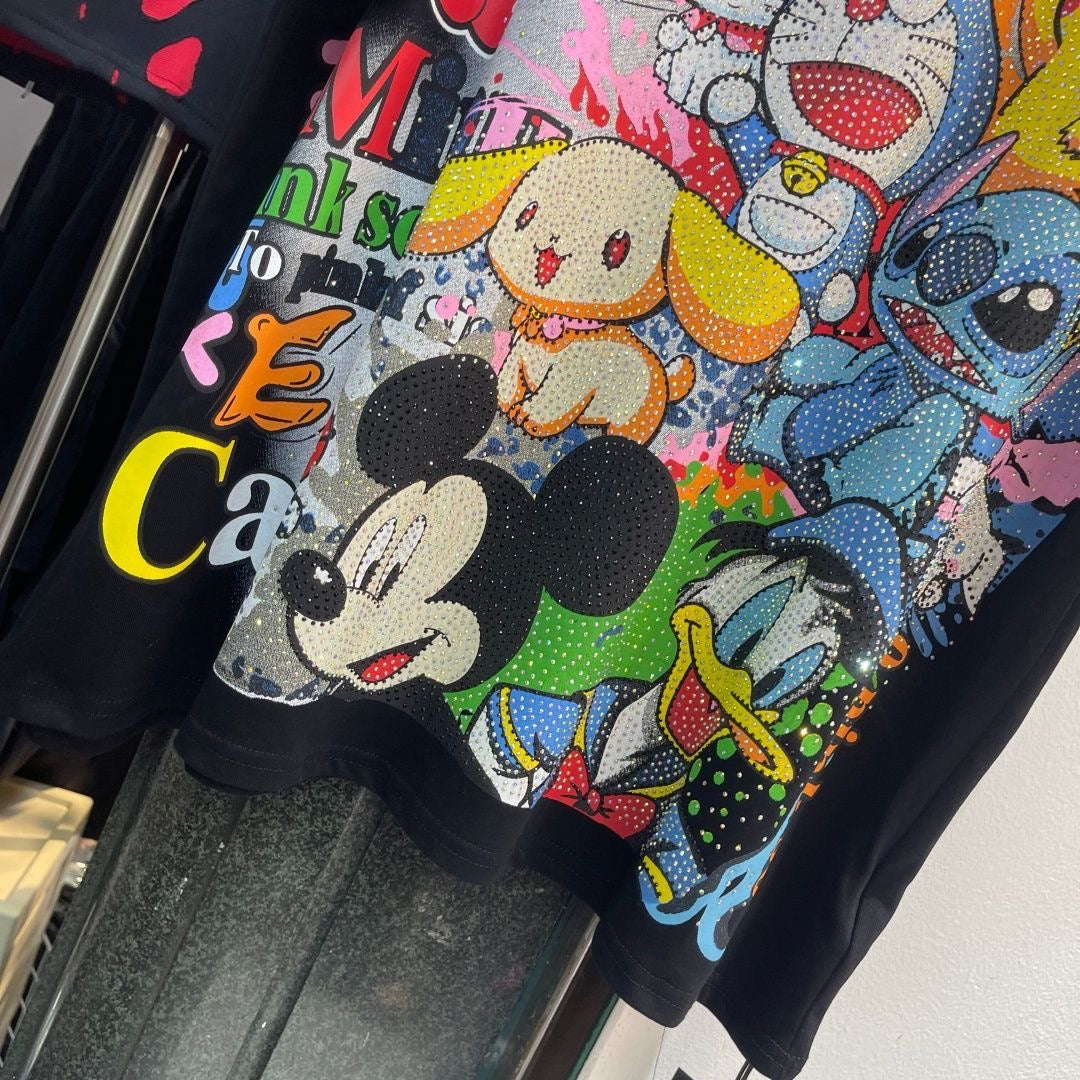 A199 - Ultimate Cartoon Mashup Rhinestone Tee - 320g Ultra-Heavyweight Cotton