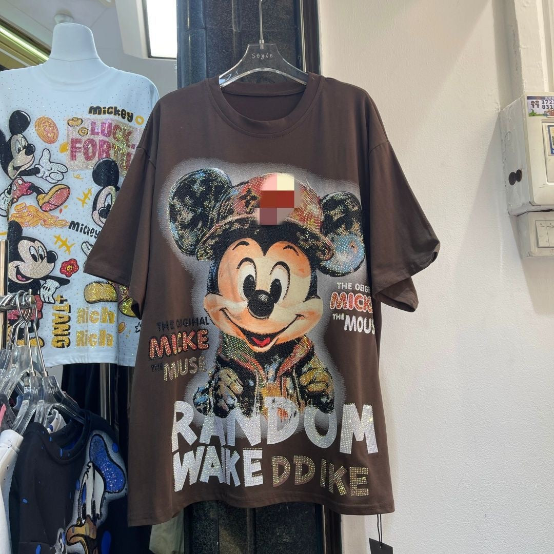 A205 - Mickey "Bling" Heavyweight Graphic Tee - 320g Premium Cotton - Luxury Rhinestone Streetwear Boxy T-Shirt