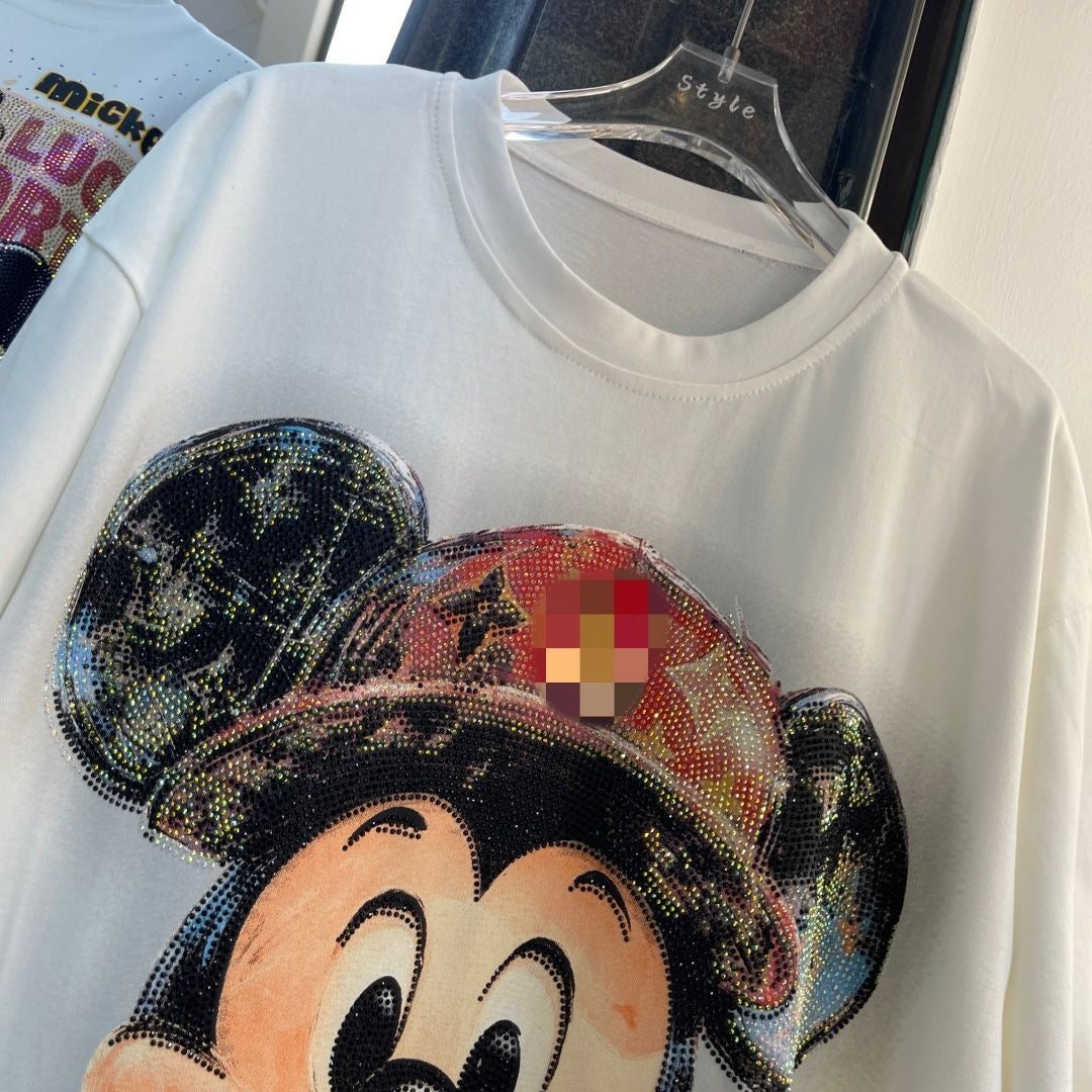 A205 - Mickey "Bling" Heavyweight Graphic Tee - 320g Premium Cotton - Luxury Rhinestone Streetwear Boxy T-Shirt