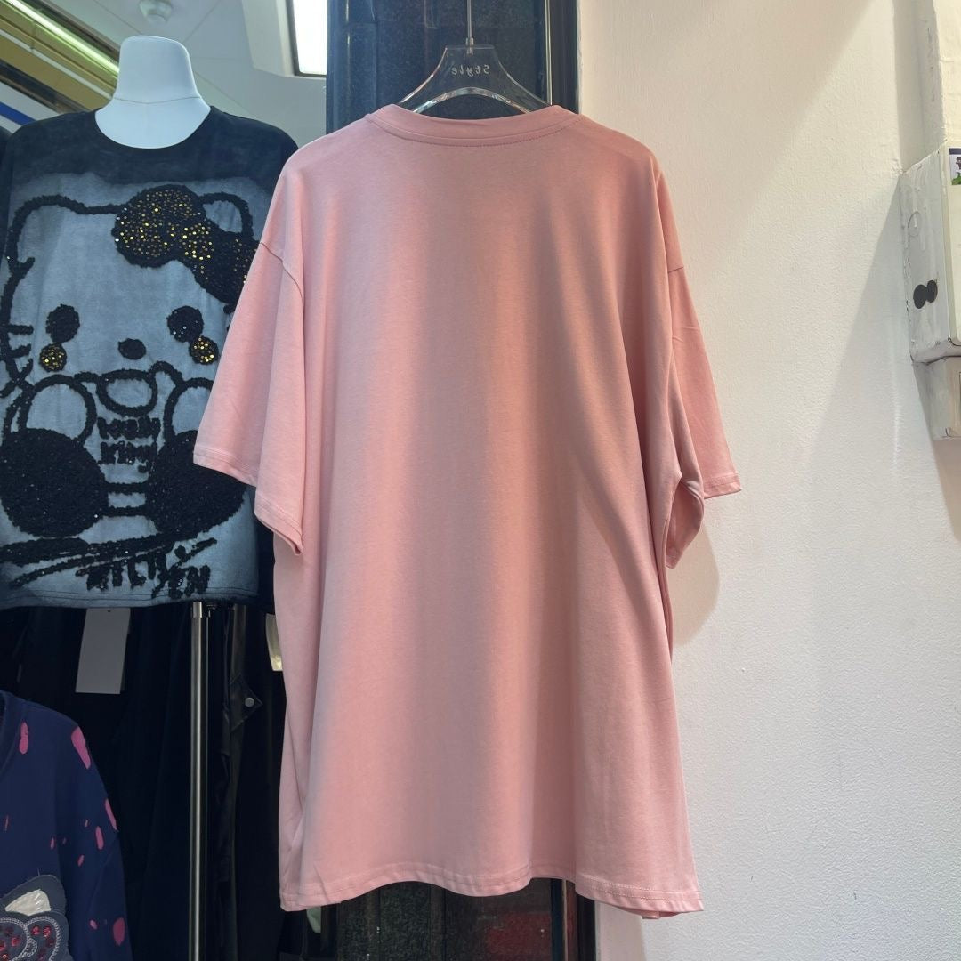 A206 - Heavyweight Oversized 320g Cotton T-Shirt - Luxury Hello Kitty Oversized Rhinestone Graphic Tee